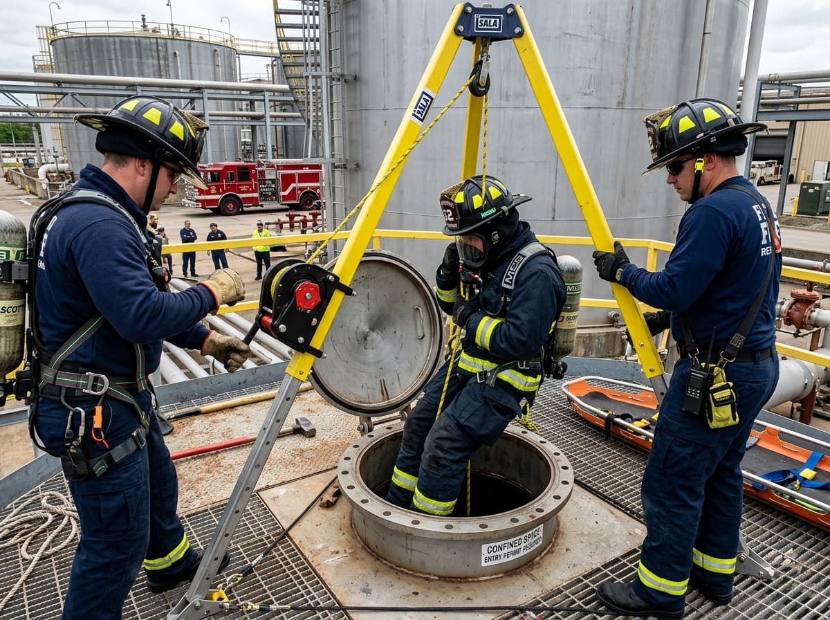Rescate en espacios confinados utilizando trípode y equipo de respiración autónoma